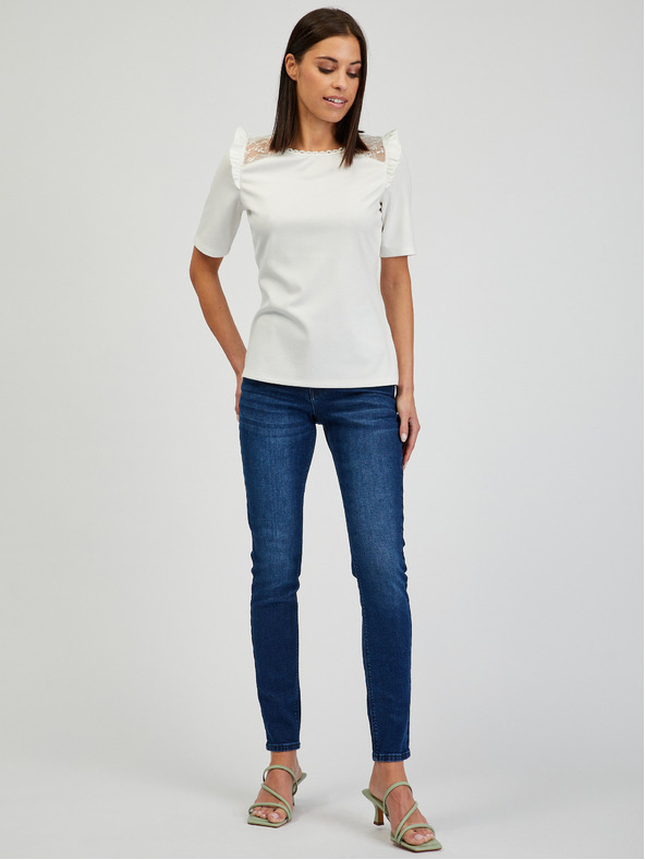 Orsay Bluză albă de damă cu dantelă la spate ORSAY