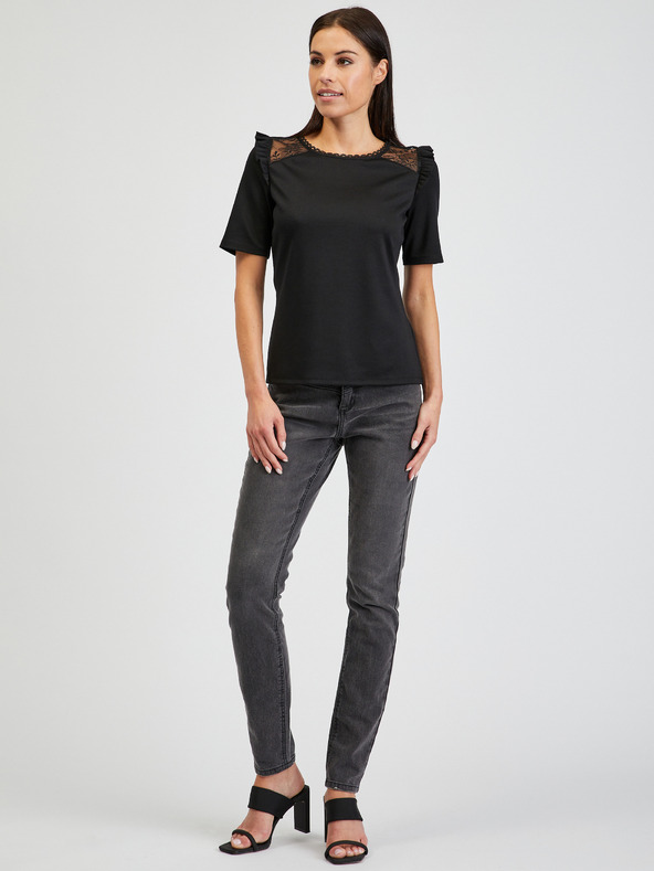 Orsay Bluză neagră de damă cu dantelă la spate ORSAY