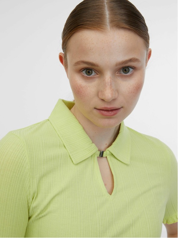 Orsay Tricou polo galben cu dungi pentru femei ORSAY