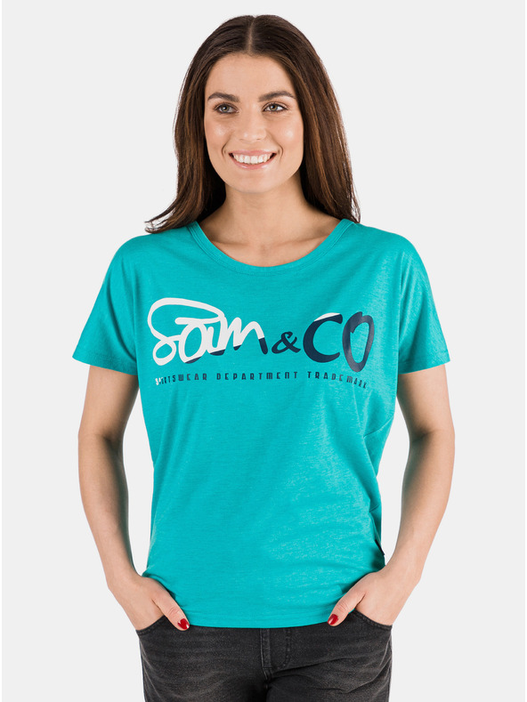Sam 73 Tricou turcoaz pentru femei cu imprimeu SAM 73