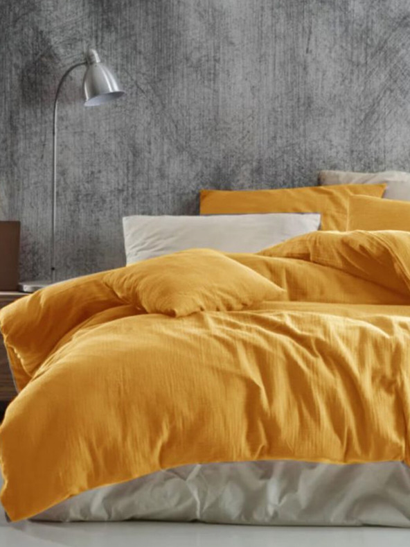 Kvalitex Lenjerie de pat în stil francez din muselină 200x200, 70x90cm galben Kvalitex