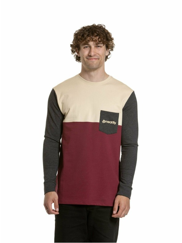 Meatfly Meatfly tricou pentru bărbați cu mânecă lungă Harvey Sand / Dark Wine