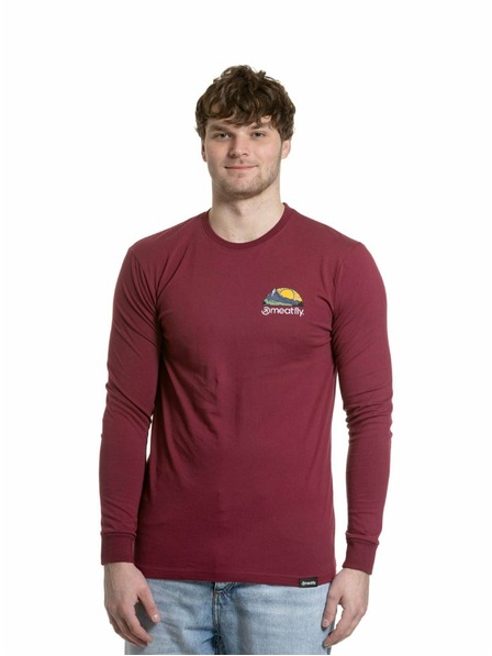 Meatfly Meatfly tricou pentru bărbați cu mânecă lungă Julien Dark Wine Mountains | Roșu