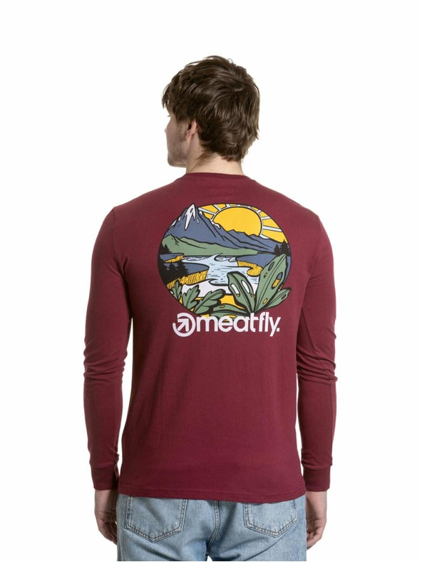Meatfly Meatfly tricou pentru bărbați cu mânecă lungă Julien Dark Wine Mountains | Roșu