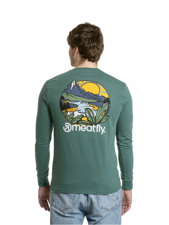 Meatfly Meatfly tricou pentru bărbați cu mânecă lungă Julien Teal Green Mountains