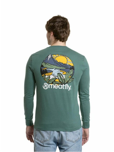 Meatfly Meatfly tricou pentru bărbați cu mânecă lungă Julien Teal Green Mountains