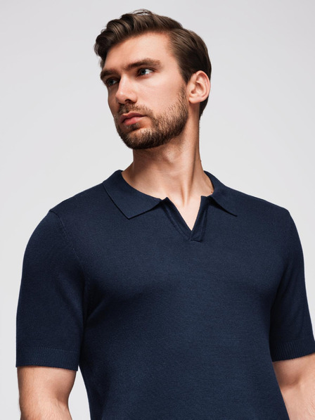 Ombre Clothing Tricou polo fără nasturi pentru bărbați - albastru închis