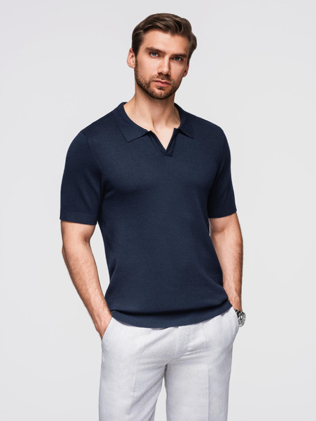 Ombre Clothing Tricou polo fără nasturi pentru bărbați - albastru închis