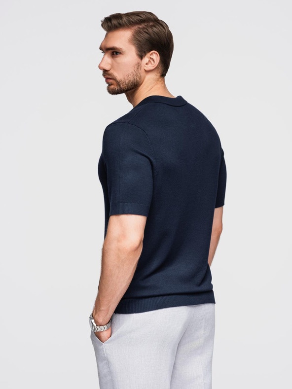 Ombre Clothing Tricou polo fără nasturi pentru bărbați - albastru închis