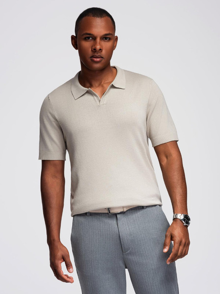 Ombre Clothing Tricou polo fără nasturi pentru bărbați - gri deschis