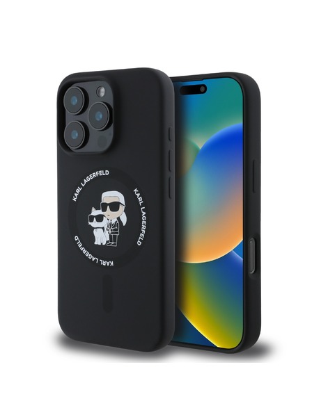 Karl Lagerfeld Carcasă spate Karl Lagerfeld Liquid Silicone Karl and Choupette MagSafe pentru iPhone 16 Pro Max Neagră
