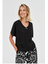 Moodo Bluză neagră lejeră cu mânecă scurtă
