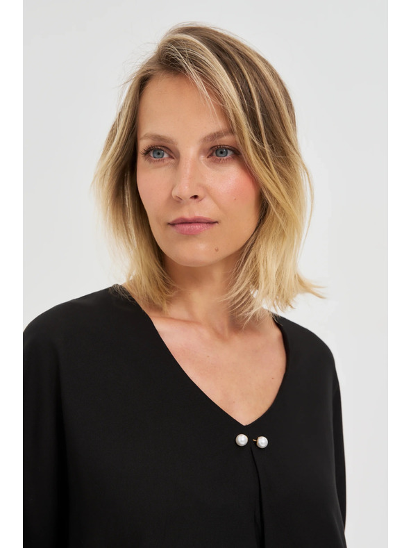 Moodo Bluză neagră lejeră cu mânecă scurtă