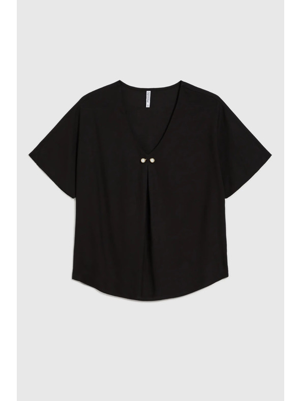 Moodo Bluză neagră lejeră cu mânecă scurtă