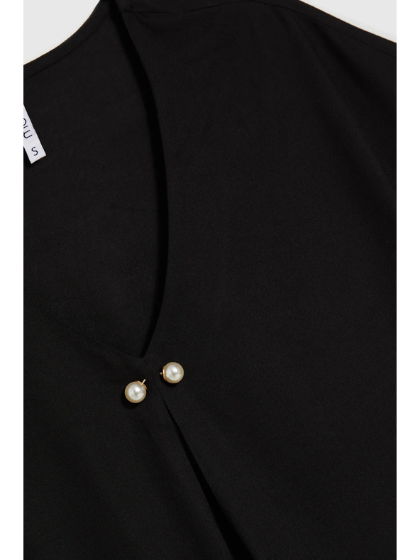 Moodo Bluză neagră lejeră cu mânecă scurtă