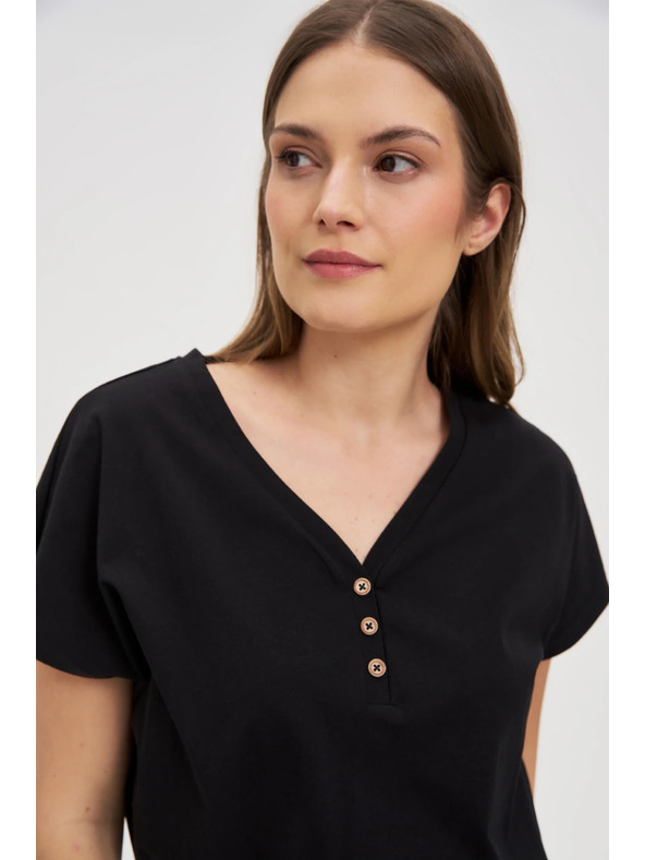 Moodo Bluză neagră pentru femei cu nasturi decorativi