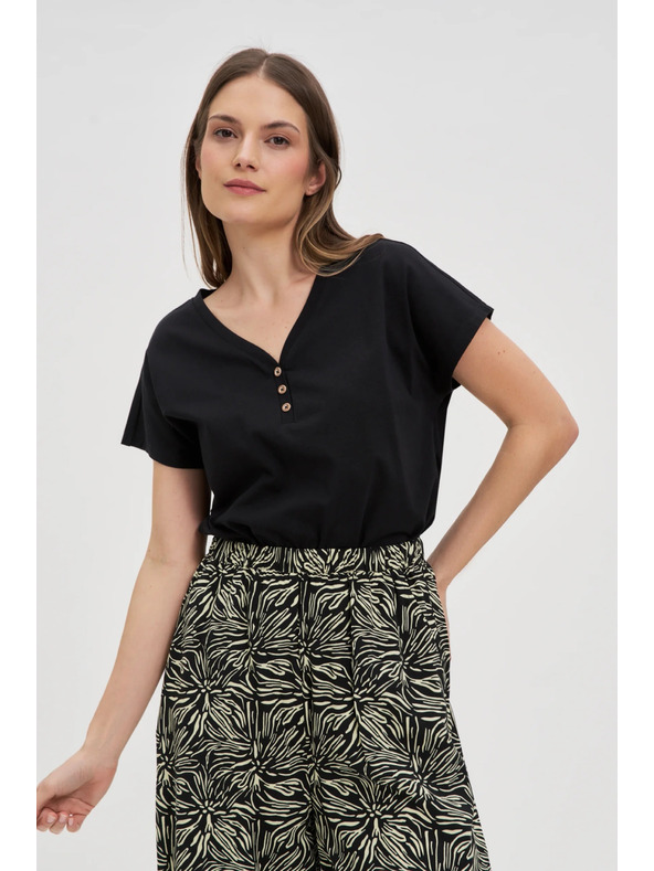 Moodo Bluză neagră pentru femei cu nasturi decorativi