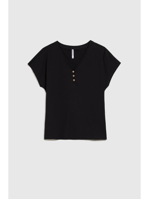 Moodo Bluză neagră pentru femei cu nasturi decorativi