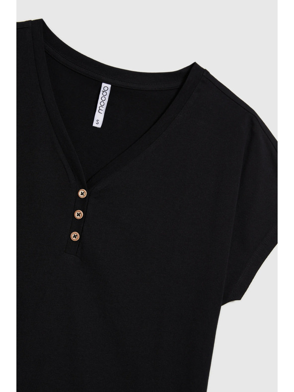 Moodo Bluză neagră pentru femei cu nasturi decorativi