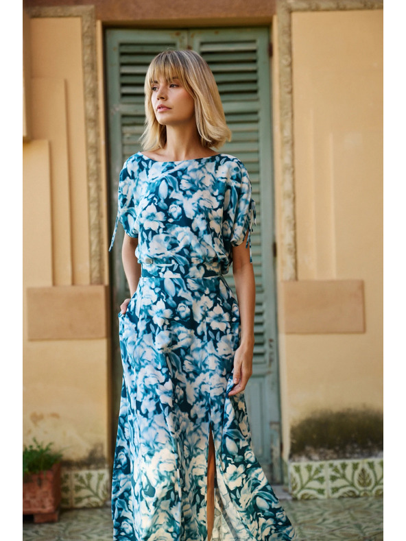 Moodo Cămașă pentru femei în dungi albastru și verde