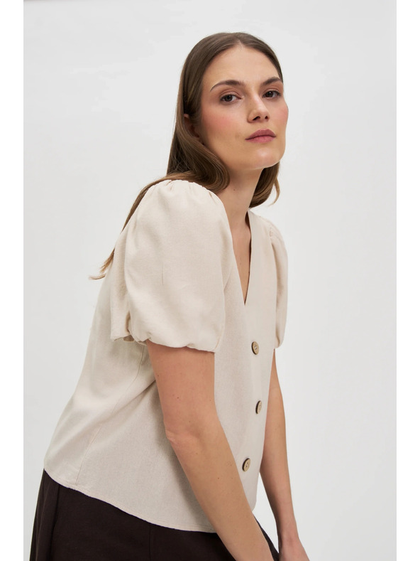 Moodo Cămașă bej pentru femei cu mânecă scurtă