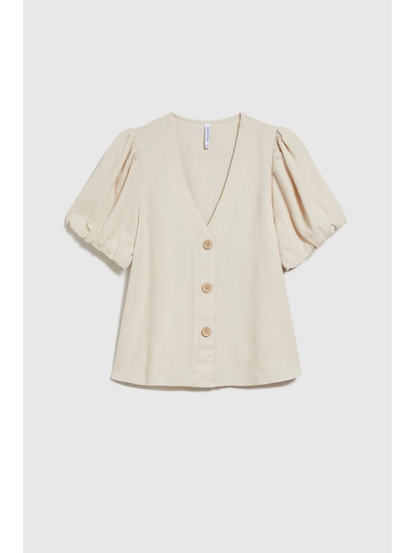 Moodo Cămașă bej pentru femei cu mânecă scurtă