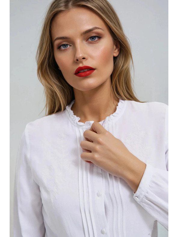 Moodo Bluză albă cu guler înalt pentru femei Moodo