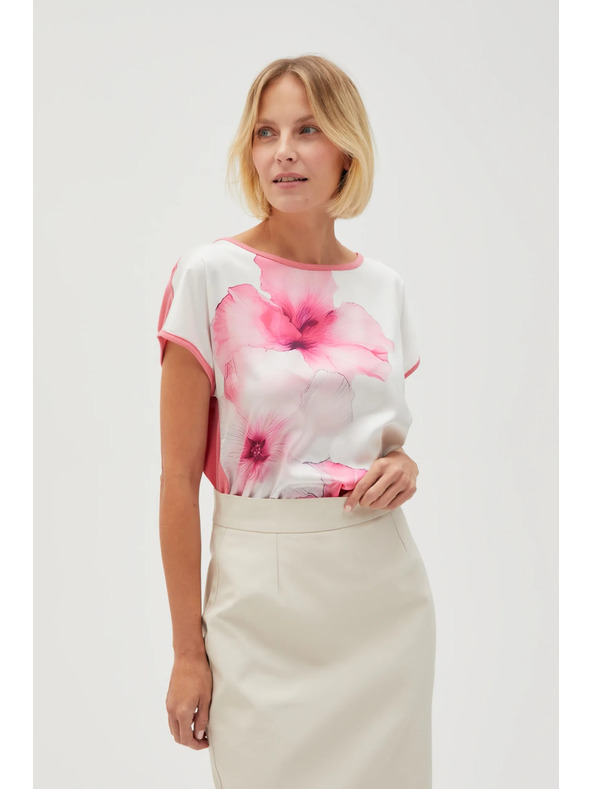 Moodo Bluză albă pentru femei cu flori