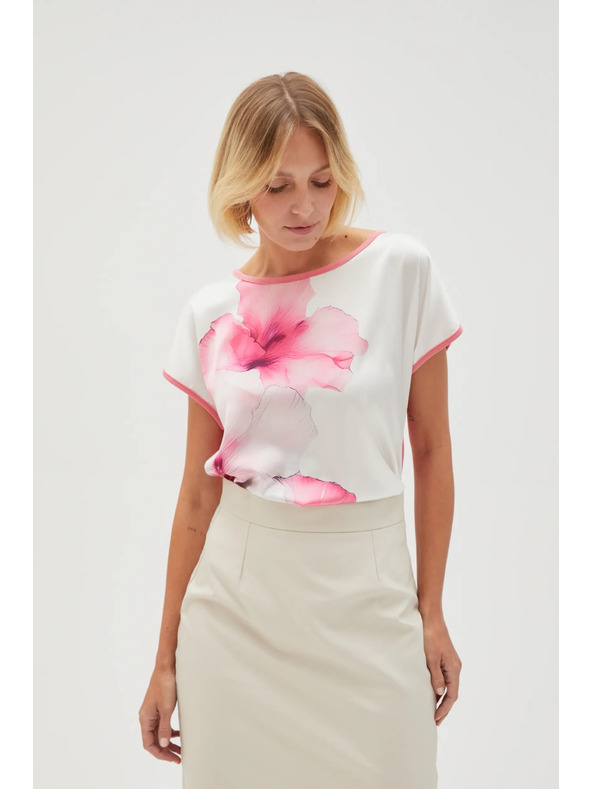 Moodo Bluză albă pentru femei cu flori