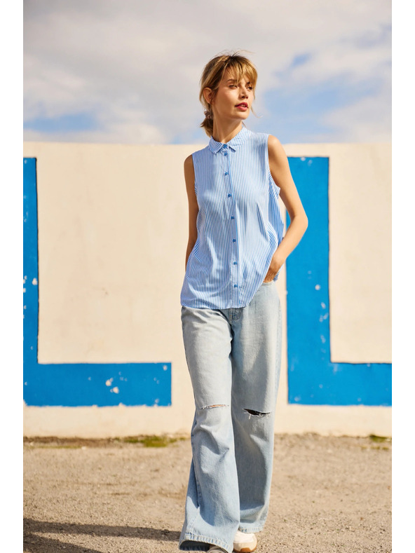 Moodo Cămașă fără mâneci în dungi albastre și albe