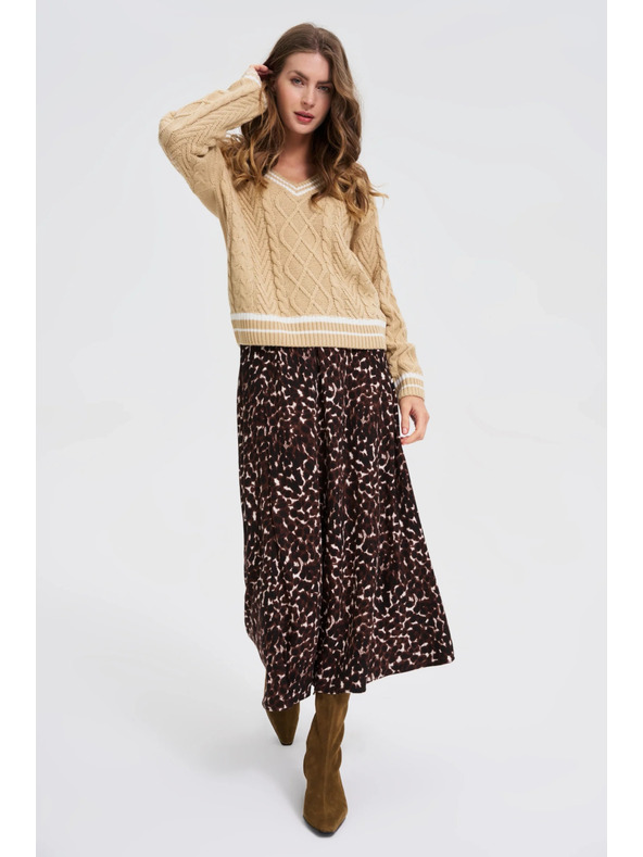 Moodo Pulover damă bej cu decolteu în V Moodo