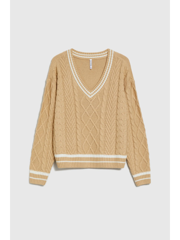 Moodo Pulover damă bej cu decolteu în V Moodo