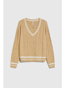 Moodo Pulover damă bej cu decolteu în V Moodo