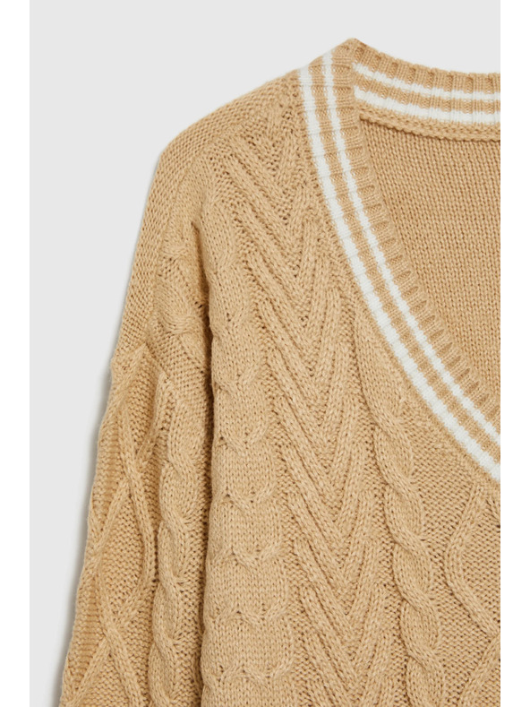 Moodo Pulover damă bej cu decolteu în V Moodo