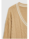 Moodo Pulover damă bej cu decolteu în V Moodo