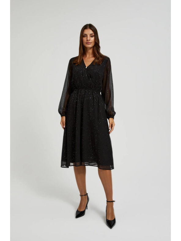 Moodo Rochie neagră strălucitoare cu mâneci transparente Moodo