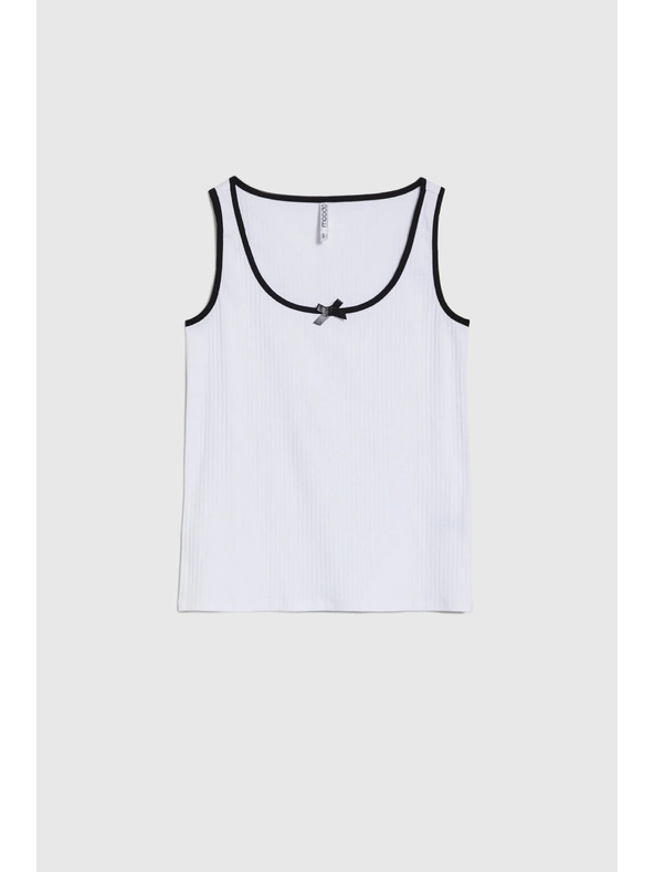 Moodo Top alb pentru femei cu tiv negru