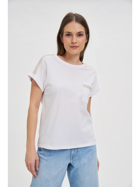 Moodo Tricou pentru femei Moodo cu aplicație argintie – alb