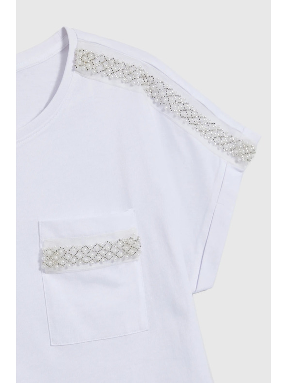 Moodo Tricou pentru femei Moodo cu aplicație argintie – alb