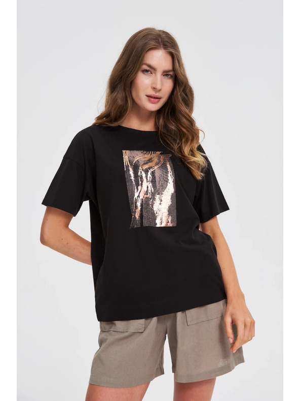 Moodo Tricou negru pentru femei cu imprimeu