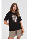 Moodo Tricou negru pentru femei cu imprimeu