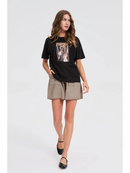 Moodo Tricou negru pentru femei cu imprimeu