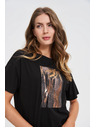 Moodo Tricou negru pentru femei cu imprimeu