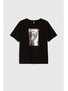 Moodo Tricou negru pentru femei cu imprimeu