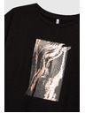 Moodo Tricou negru pentru femei cu imprimeu
