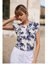 Moodo Tricou pentru femei Moodo – alb cu flori albastre