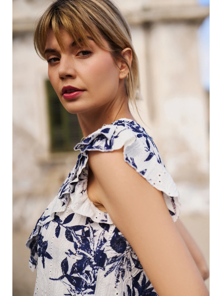 Moodo Tricou pentru femei Moodo – alb cu flori albastre