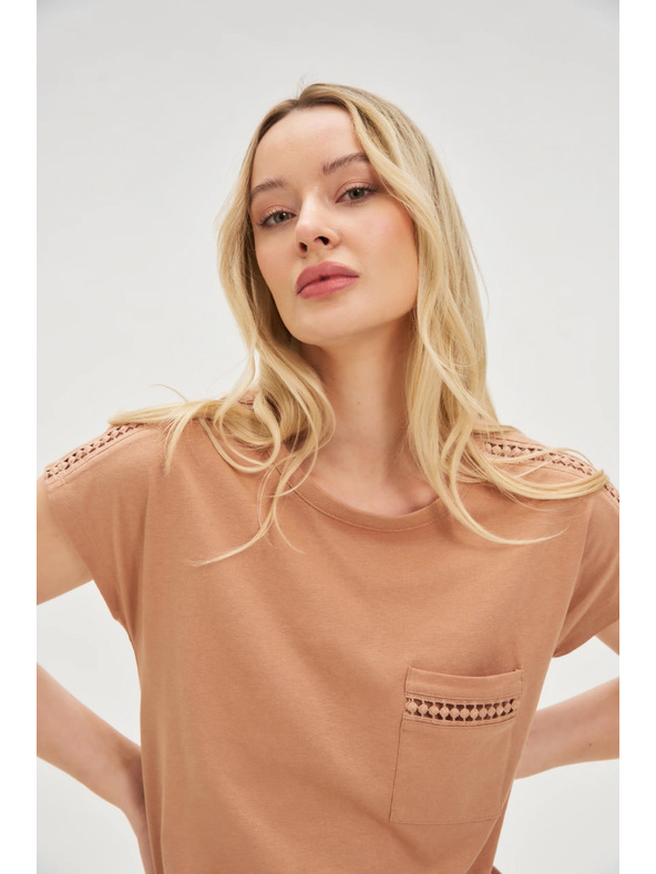 Moodo Tricou de damă cu buzunar Moodo – maro închis