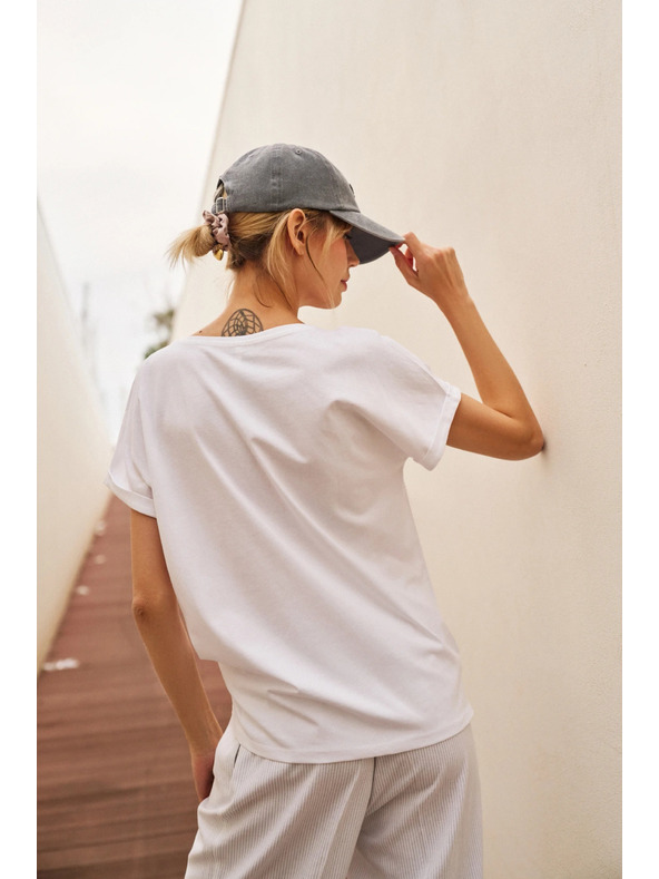 Moodo Tricou de damă din bumbac Moodo – alb