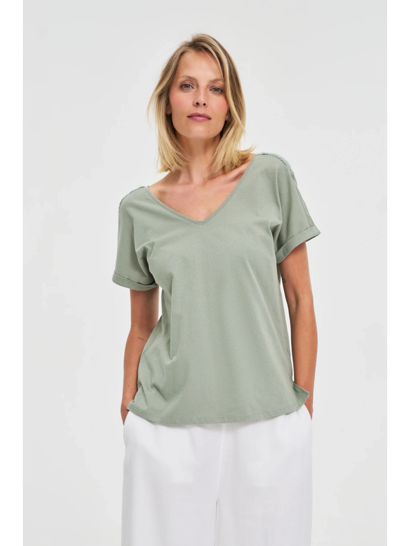 Moodo Top verde de damă cu spate transparent